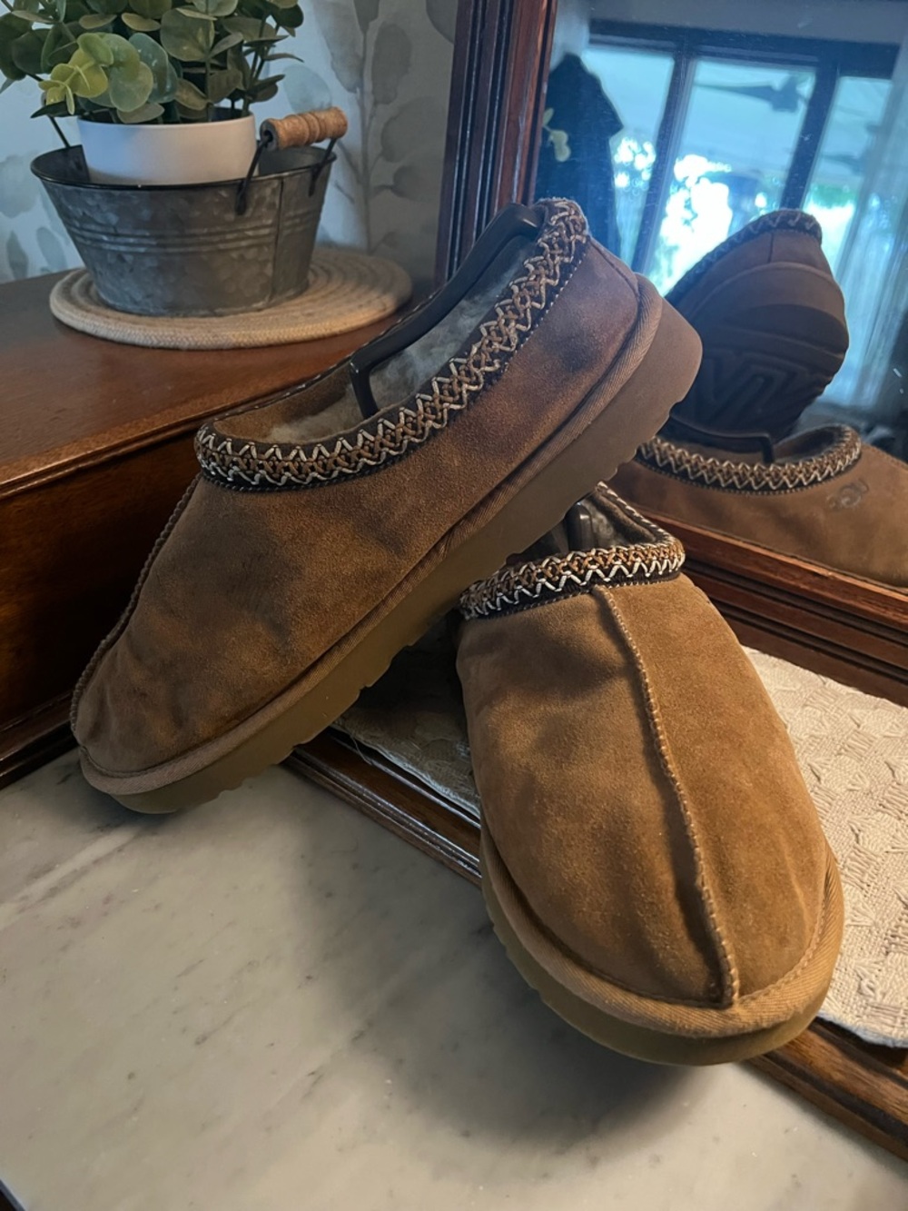 UGG Classic Tasman Slip On Sheepskin Fur Lined Suede‎ Slippers Brown Men's Sz 13
